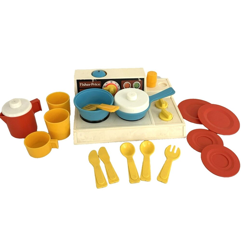 Vtg 1978 Fisher-Price Stove Top Glow Magic Burners 919 Accessories Bell WORKS